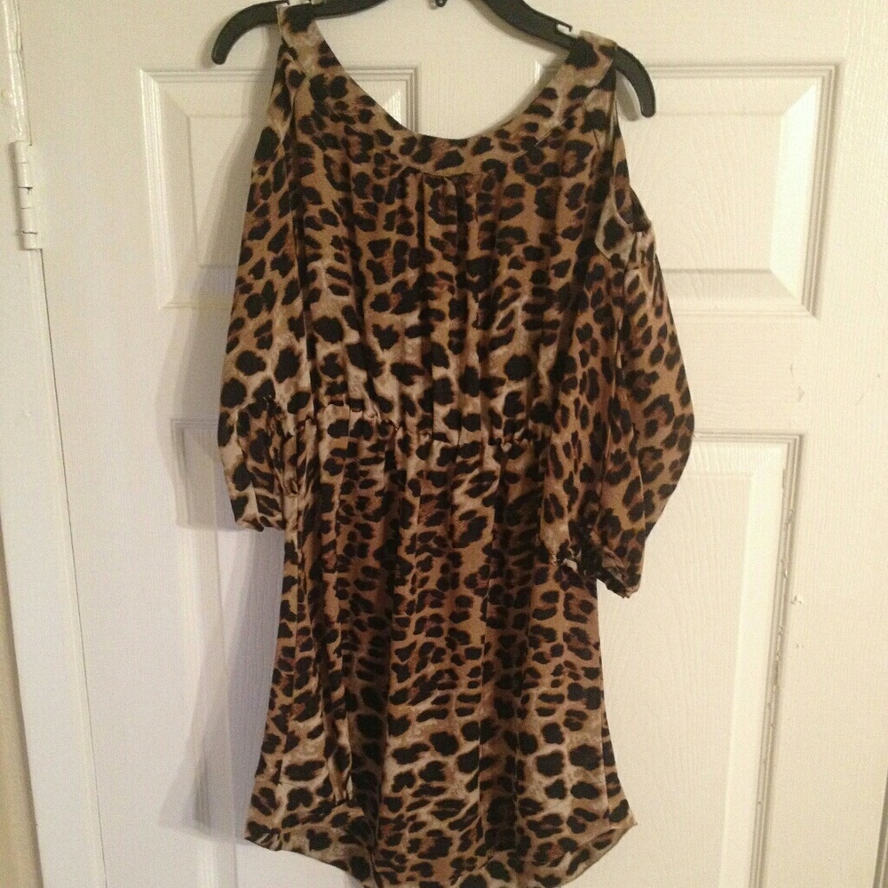 Off the shoulder leopard dress.